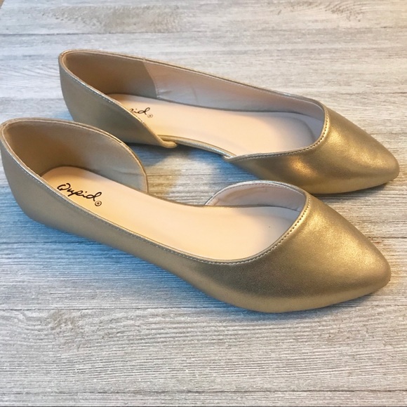 Gold D’Orsay flats almond toe 8.5 8 new in box - Picture 2 of 5